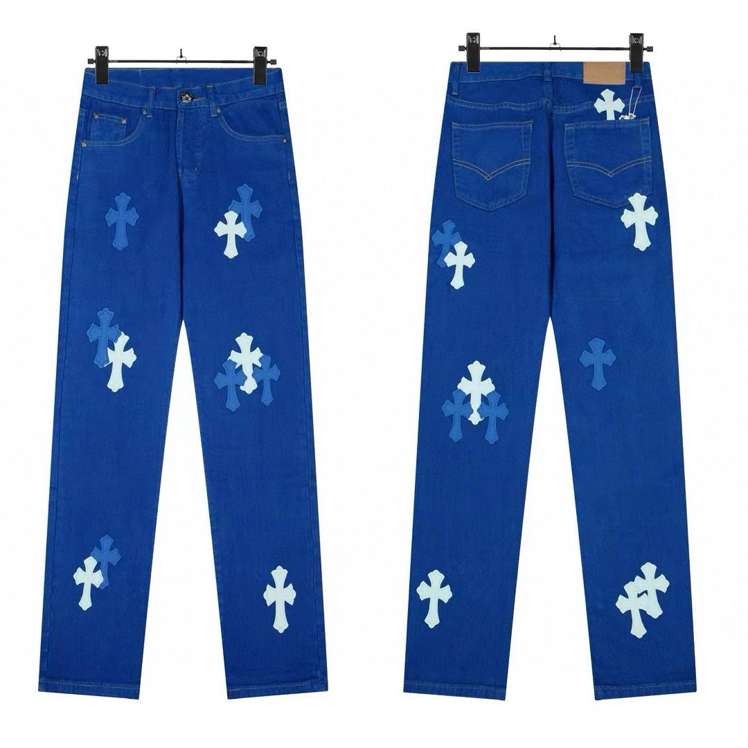 

7702 CHROME HEARTS Чоловічі та жіночі джинси в американському стилі, трендові, з тканинними латками, повсякденні та модні штани для вулиці 32