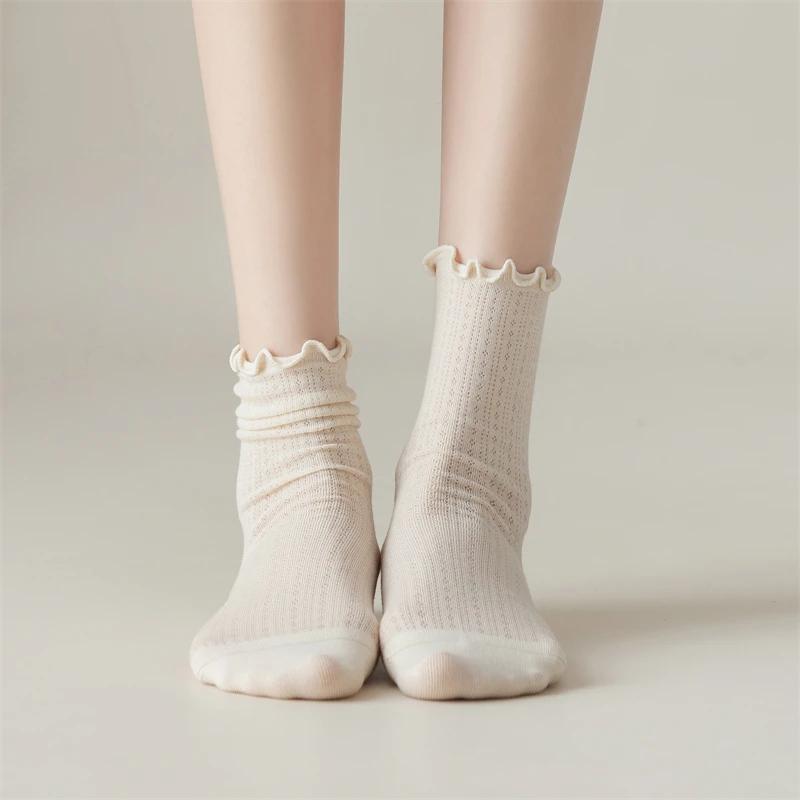 Neue Damen Socken Hohe Qualität Sommer Mode Lässig Lange Socken Einfarbige Koreanischer Stil Wellensaum Netz Atmungsaktiv Einfach Dünn