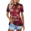Women's Fashion Casual Lapel Short Sleeve Christmas Print Shirt Women's Button Up Tops