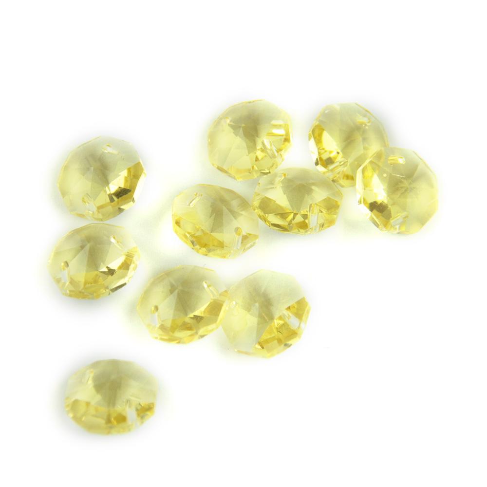 100Pcs 14Mm Crystal Chandelier Parts Glass Octagon Beads In 1 Hole/2 Holes Diy Strand Accessories Sucatchers For Home Decoration