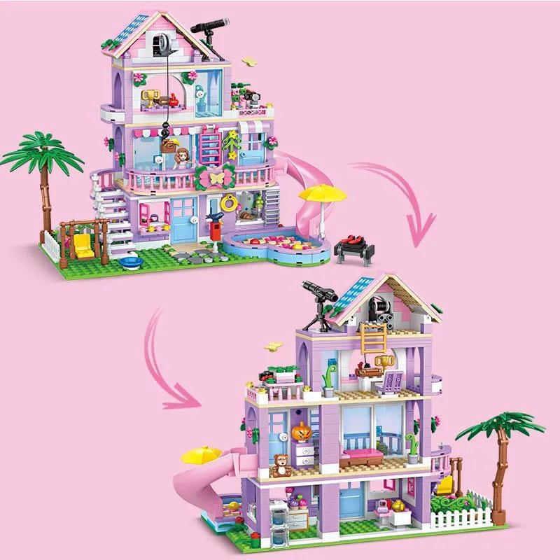 New Girls' Pink Princess Castle Treehouse Building Blocks Model