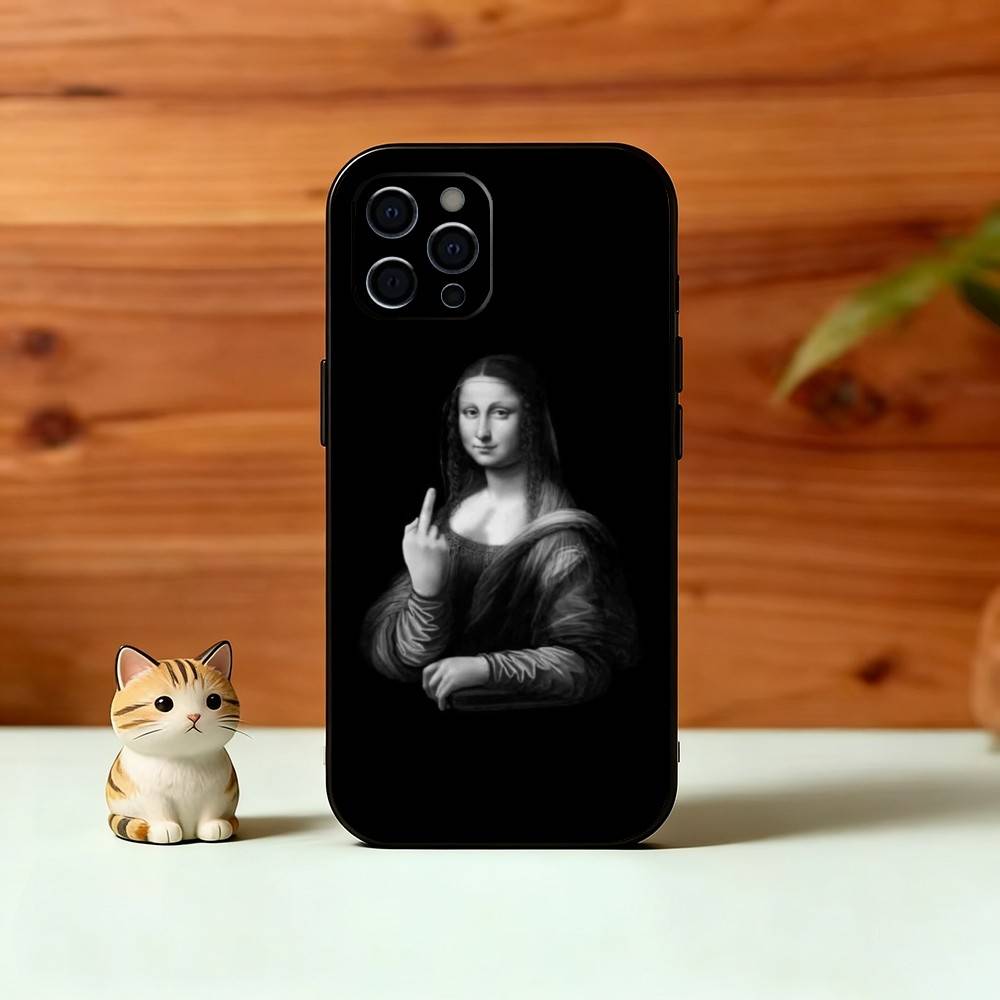 Humorvolle M-Mona Lisa Kunst Handyhülle Für iPhone 17, 16,15,14,13,12,11 Plus,Pro Max, Andere Weiche Schwarze Hülle