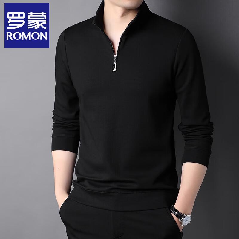 ROMON Men's Long-Sleeve Loose Fit Quarter-Zip Polo T-Shirt