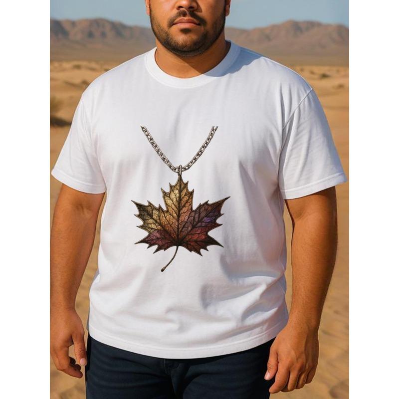 European sizes Harvest Golden Maple Leaf Necklace | Men'S Print Short-Sleeved T-Shirt, Regular Fit, Sweat-Absorbing and Quick-Drying