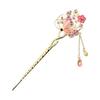 Miaomyao Hairpin, Japanese Style Kanzashi, Metal Antique Butterfly Flower, European Style, Pink Gold, Cubic Zirconia, Charm Chain, Hair Accessory for