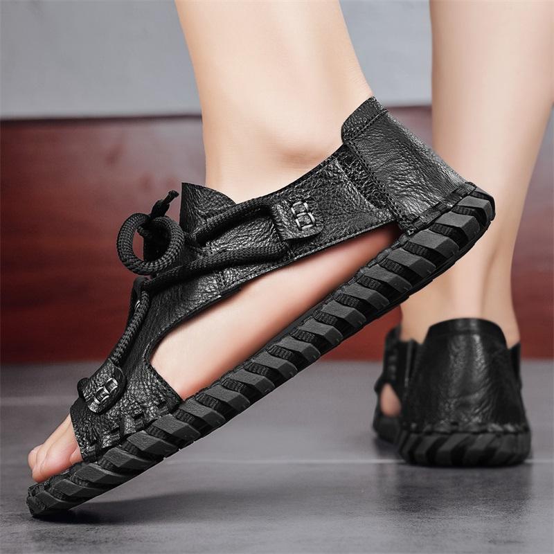 Fashion Men's Comfy Lightweight Sandals Fashion Mens Summer Outdoor Rome Flats Vintage Casual Buckle Sandals Male Open Toe Half Slipper