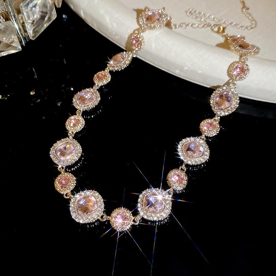 Silver Needle Geometric Rhinestone Necklace & Earrings Set