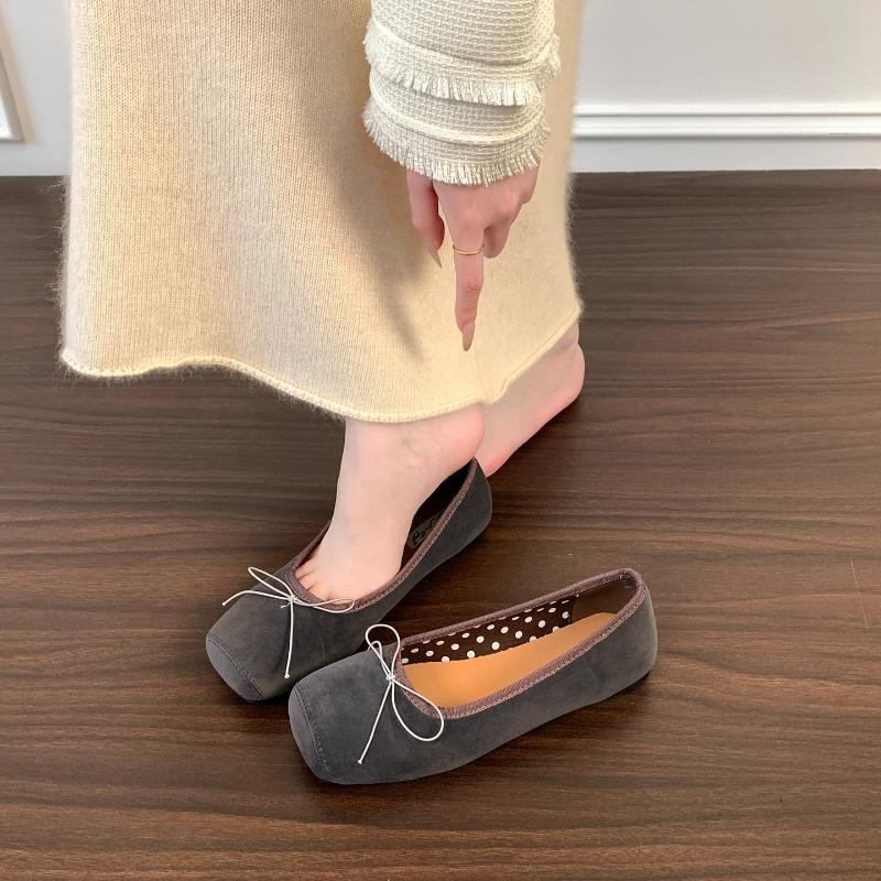 2026 New Spring Square Toe Women Ballet Flats Ladies Casual Shallow Slip On Shoes Eelgant Butterfly-knot Soft Sole Dress Shoes