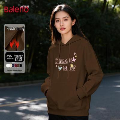 Baleno Women's Oversized Letter Butterfly Fleece Lined Hooded Sweatshirt