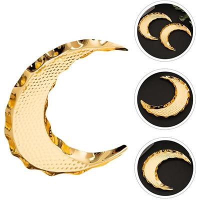 Bandeja Dorada Eid Mubarak Plato para Dulces en Forma de Luna Azucarero Plato para Almacenar Aperitivos Fuente para Servir Bandeja para Joyería Bandeja para Fiesta de Eid Contenedor Árabe para Alimentos