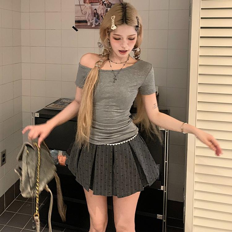 Summer MODAL COTTON Sexy Off Shoulder T Shirt Women’s Short-sleeve T-shirt Casual Slim Elastic Skinny Y2k Tops Women Clothing