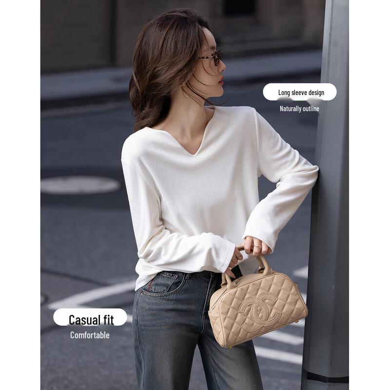 Women's V-Neck Long Sleeve Relaxed Fit T-Shirt