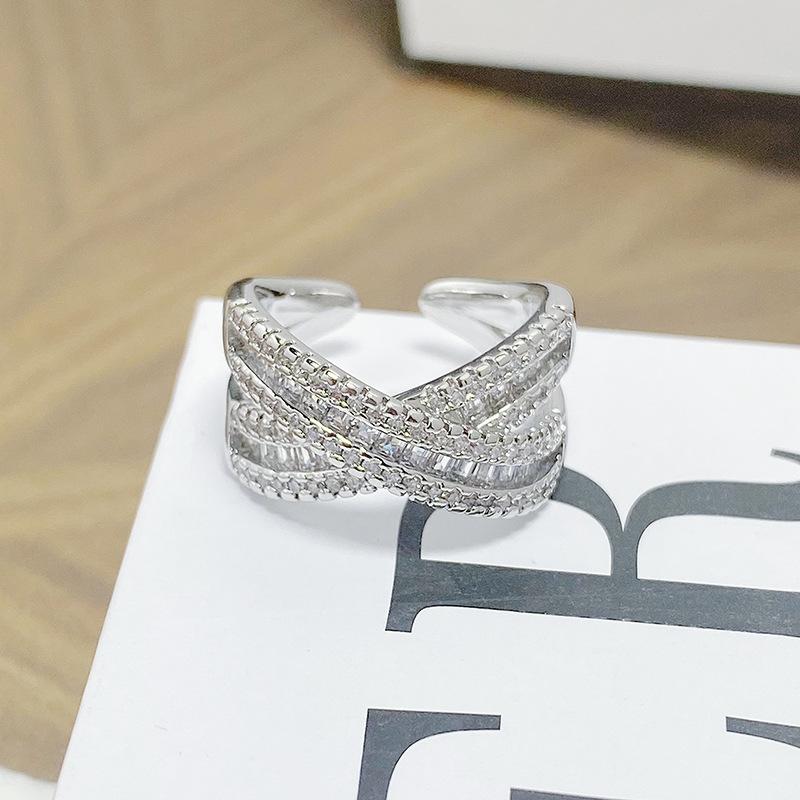 Light Luxury Cross High-End Feeling Full Of Diamonds, Zir*****Pen Ring, Female Geometry Super Flash Exquisite Stacking Ring