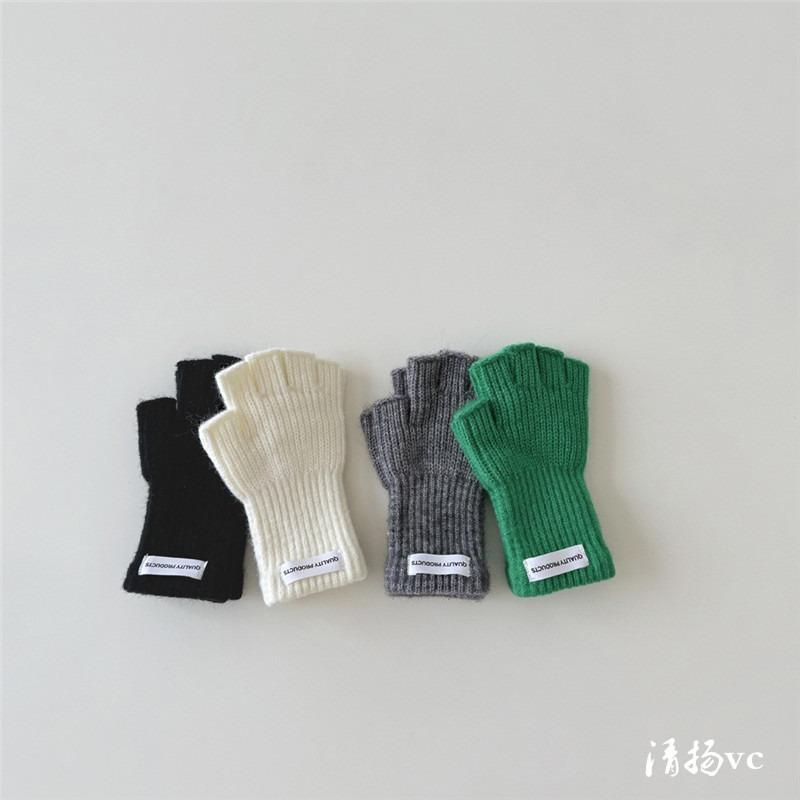 -Year-old children's gloves winter warm dew finger gloves wool five fingers students solid color half fingers