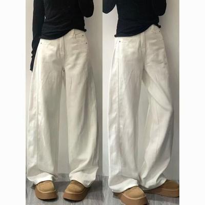 Autumn Winter High Waist Vintage Simple Wide Leg Denim Pants Women Solid Color All-match Loose Casual Jeans