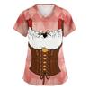 Women V Neck Short Sleeve Work Shirt with Pockets Oktoberfest Printed Top Nursing Uniform Medical Scrub Tee for Healthcare Staff