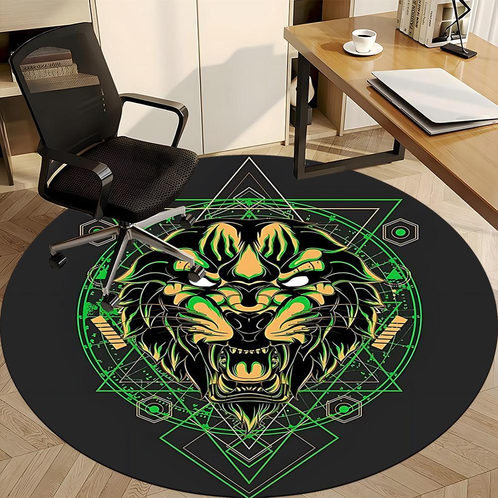 1pc Lion Head Chair Carpet for Office, Round Non Slip Durable Large Size Office Carpet, Suitable for Office