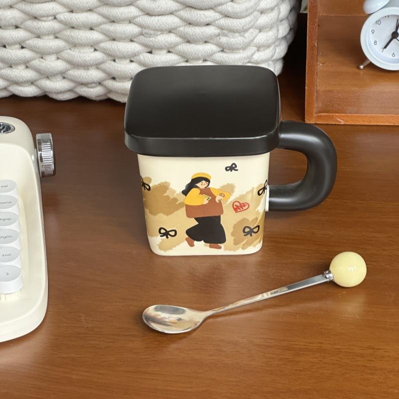 Cute retro boy and girl mugs, couple high-value ceramic drinking cups, birthday gifts for girlfriends