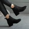 Women Autumn&Winter Flocked Short Boots Fashion Round Head Non Slip Square Heel Solid Black Boots Size 35-41 Platform Boots
