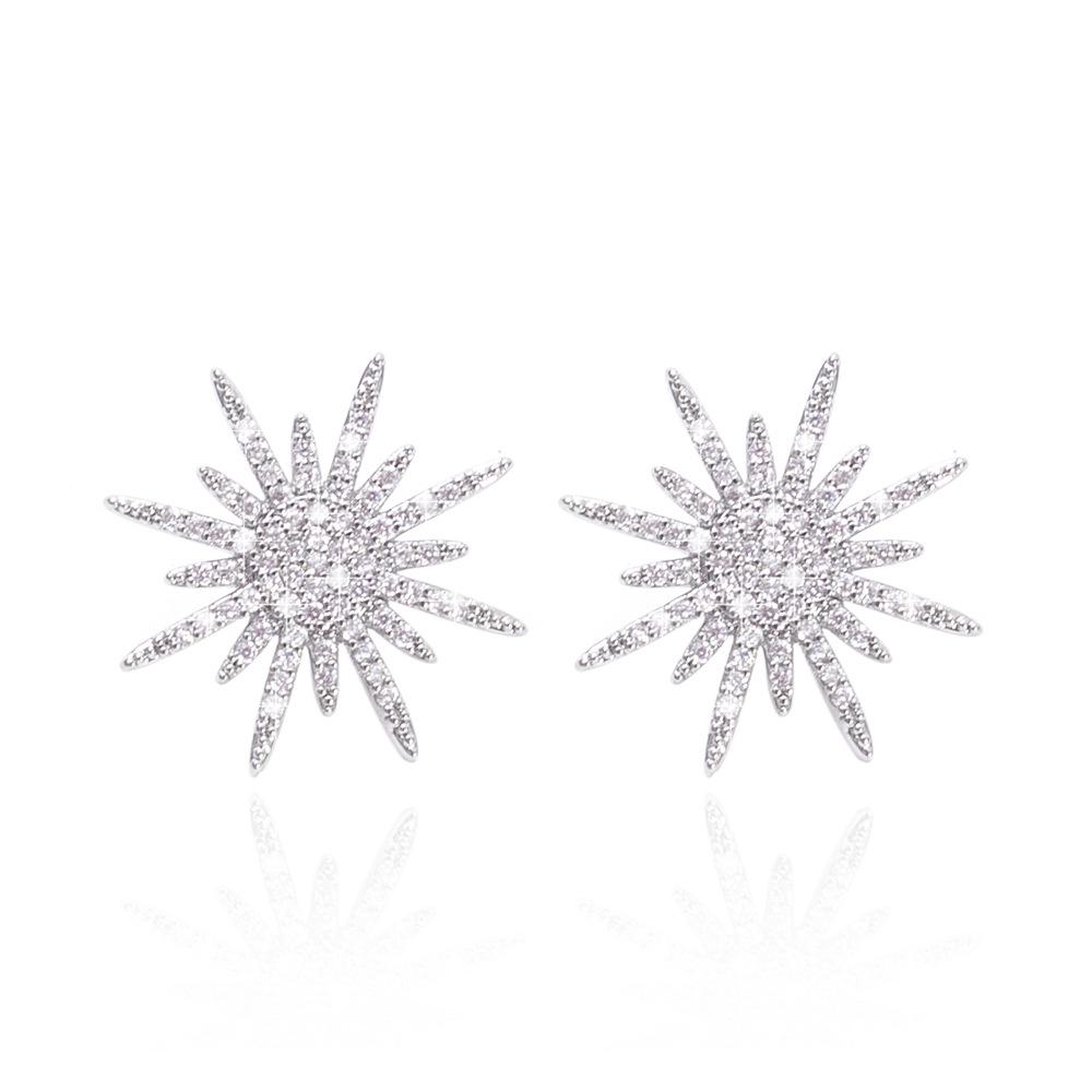 Korean Style Copper Micro-Inlaid Zircon Eight-Pointed Star Earrings for Wedding or Christmas