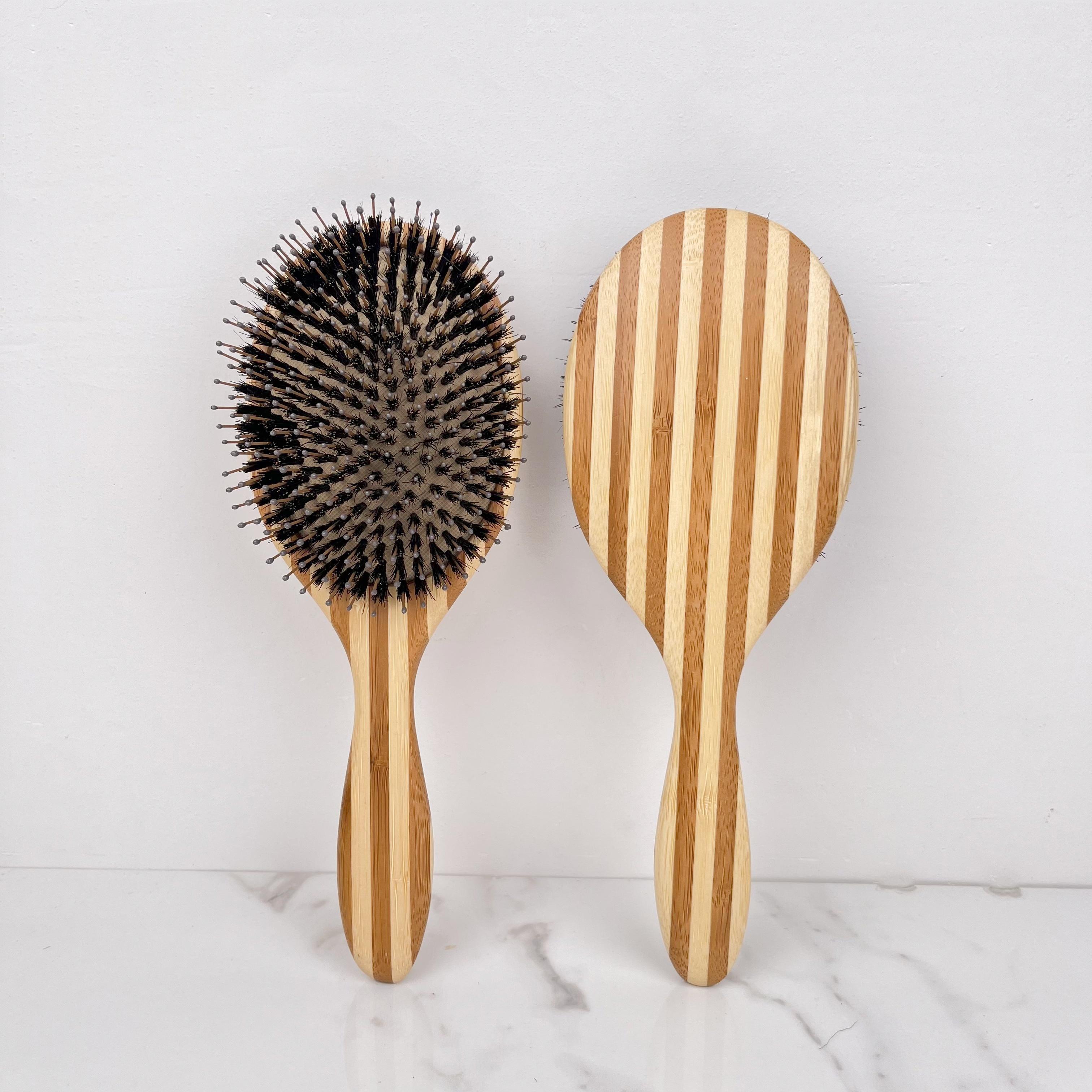 Bamboo Oval Paddle Hair Brush with 100% Boar Bristle for Thick Hair Detangle Hairbrush Private Label Air Cushion Brush