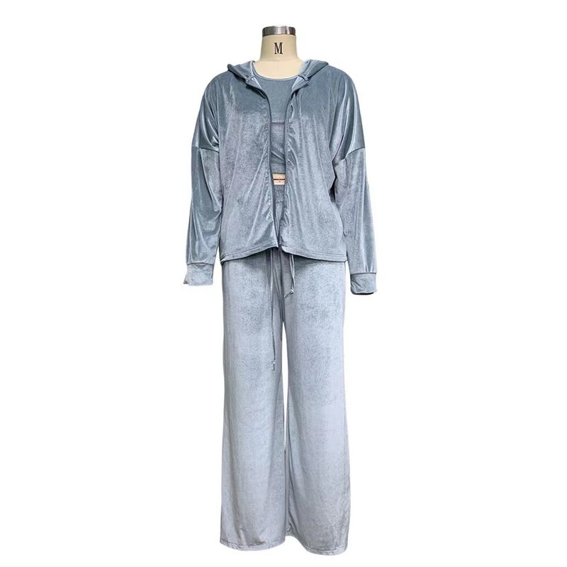 

Fashion Fashion Pure Color Hooded Outwear + Vest + Pants Three-Piece Fashion Three Pieces Set Azure Blue S