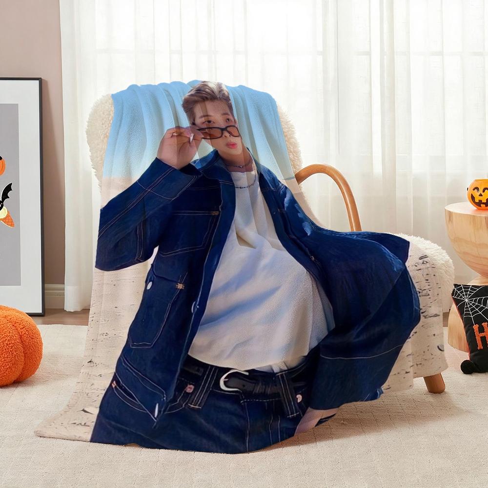 Rm Kim Namjoon Kpop Collage Print Flannel Blanket Soft Warm Throw Blanket For Living Room Bedroom Recliner Home Decor Holiday Gift