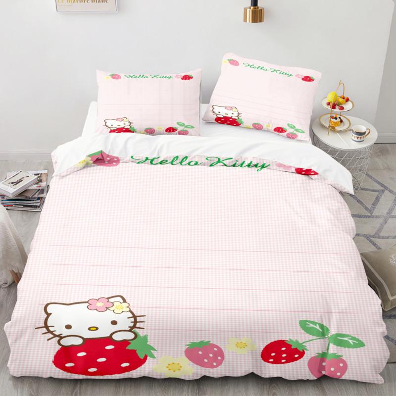Sanrio Bedding Set Duvet Cover Hello Kitty Children'S Bedroom Decoration Quilt Cover Pillowcases Single Double Multiple Sizes