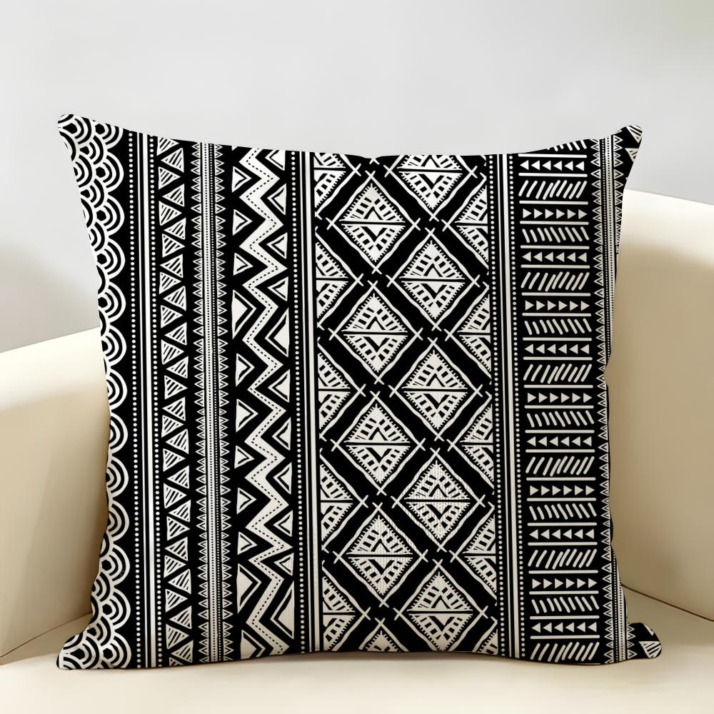 Vintage Geometric Stripes Pattern Cushion Cover Natural Linen Organic Fabric Printing Breathable Perfect For Home Decor