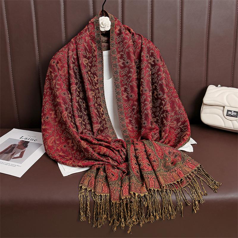 Paisley Pashmina Shawl Scarf Women Jacquard Cashew Printed Scarves Flowers Borders Female Tassel Blanket Wraps Ethnic Shawls