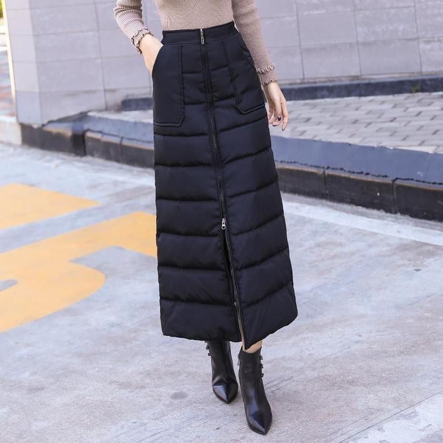 Winter Dress Newest Windproof Warm Zippered Down Cotton Full-Length Skirt Fashion Long Skirt Plus Size Winter Dress