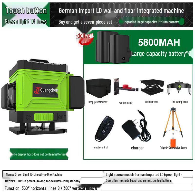 High-Precision Laser Level with Green Light, 12-16 Lines, for Walls and Floors, Automatic Leveling
