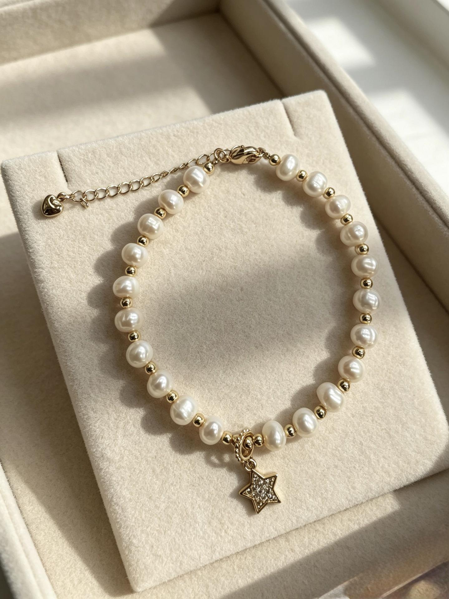 French Pearl Pendant Bracelet: Luxury Star Heart Design, Versatile Hand Jewelry
