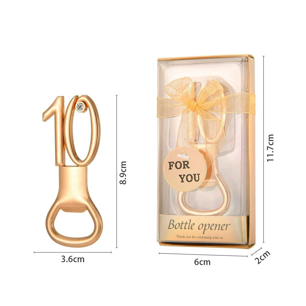 30pcs Golden Bottle Opener with Diamonds for 10/18/20/30/40/50/60/70/80th Birthday Party Decoration