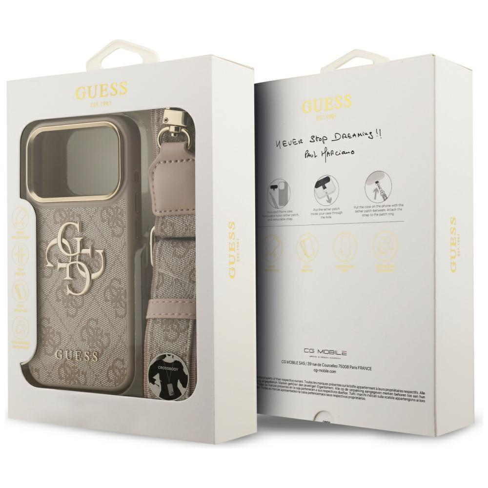Guess 4G Big 4G Classic Logo Big Strap Metal Buttons Case for iPhone 17 Pro Pink