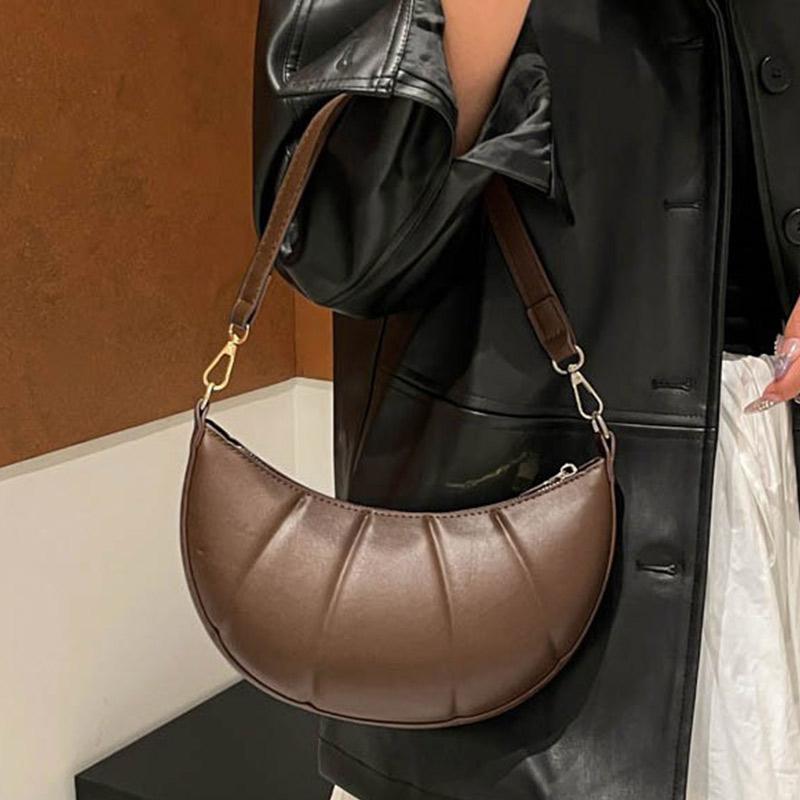 High-end Simple Crescent Bag Solid Color Horn Shoulder Bag High-quality Leather Women's Bag New Versatile Commuter Underarm Bags