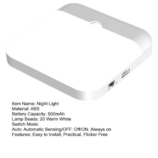 LED noční světlo se senzorem lidského těla, super jasné, bez blikání, dobíjecí, bezdrátové, do kabinetu napájené baterií