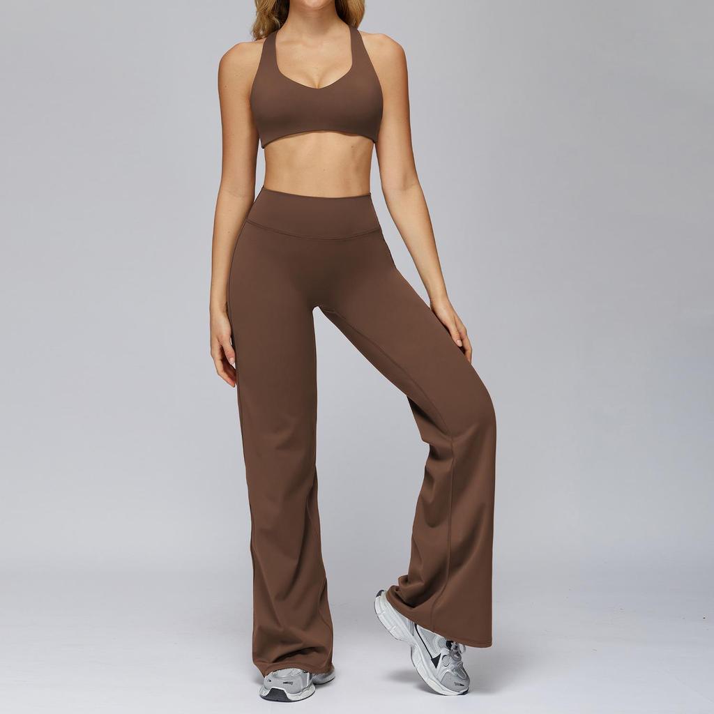 European-American Yoga Set: Brushed Wide-Leg Sportswear for Running & Fitness