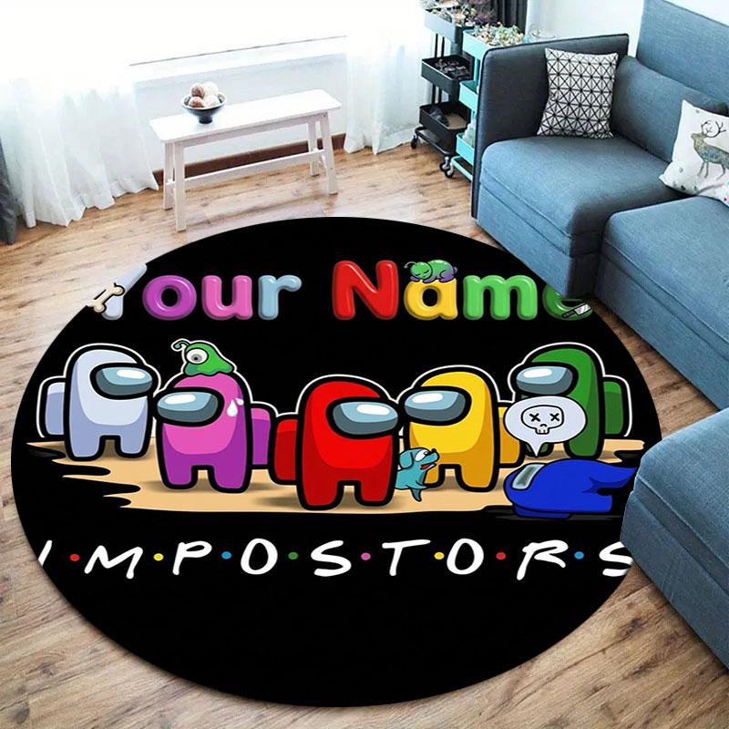Among Us Custom Name Round Area Rug,Carpet Rug for Living Room Bedroom Sofa Playroom Decor,Non-slip Floor Mat