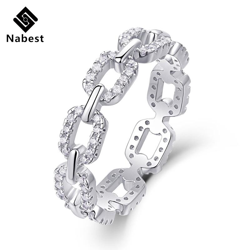 Nabest Fine Jewelry Women   CopperCuban Chain Rings VVS1 D Color Moissanite Ring Hip Hop  Jewelry