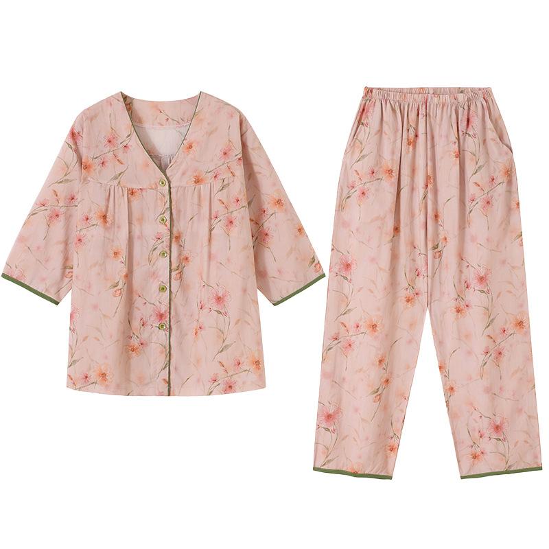 Lyocell Tencel Pajamas Women's Summer Seven-quarter Sleeves 1011 New Spring and Autumn Floral Casual Loungewear Large Size Set