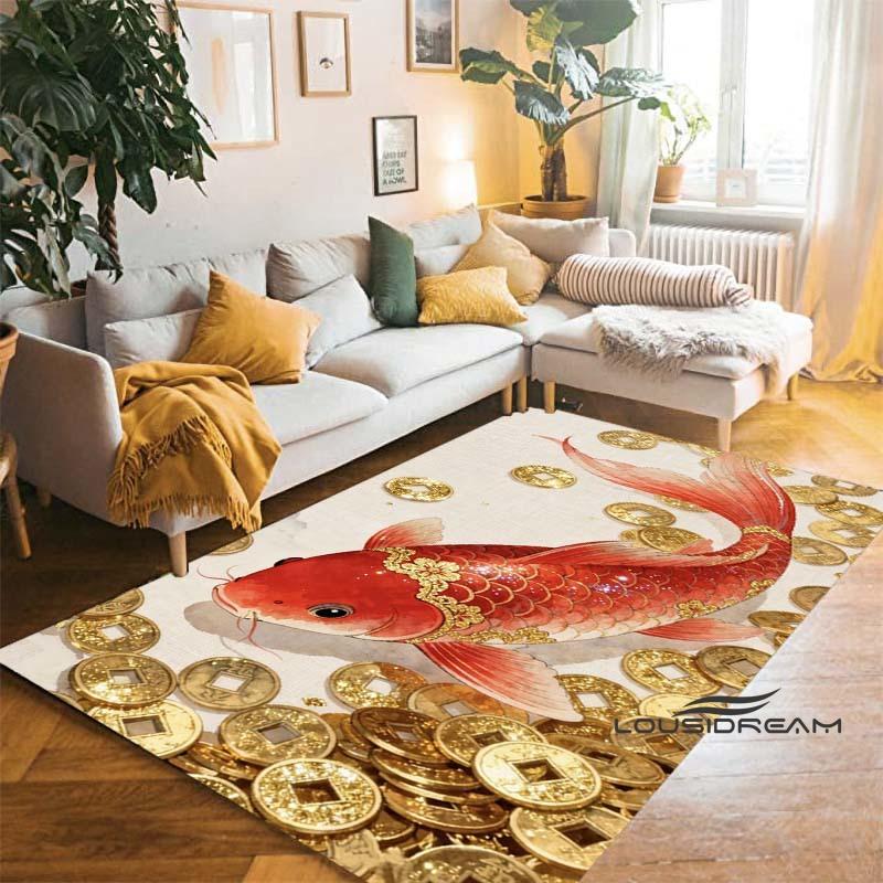 Tappeto Cartoon Lussuoso Pesce Koi Fortunato Yin Yang Carpa per Camera da Letto Soggiorno Divano Tappetino d'Ingresso Casa, Tappetino Pavimento Grande Antiscivolo per Bambini