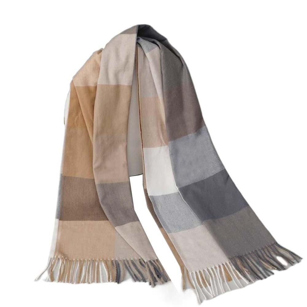 

Soft Classic Plaid Scarf Polyester Long Neckscarf with Tassel Gifts Knitted Wool Scarf Couple Style 3