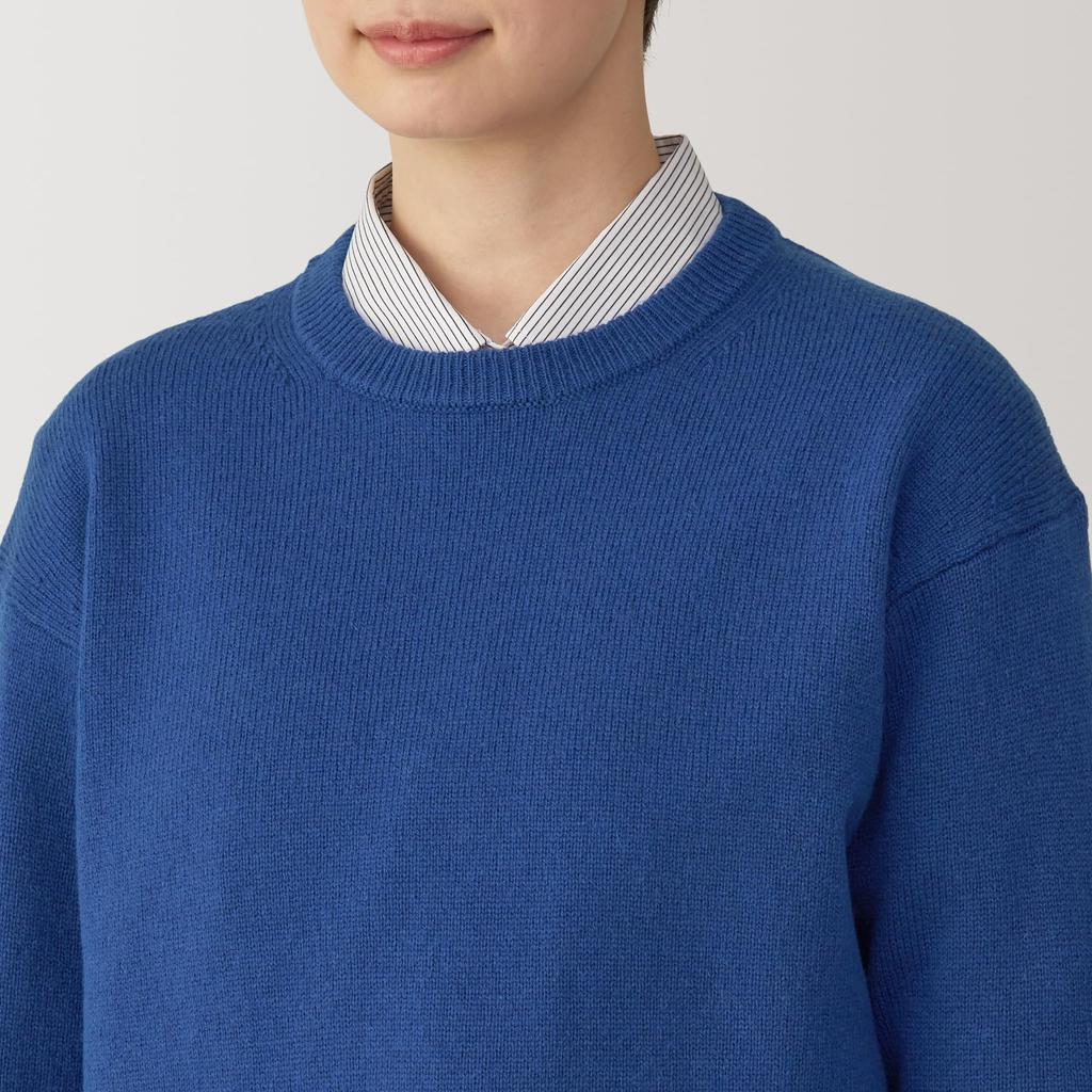 MUJI Washable Wool Crew Neck Size S Women's Mid-Gauge Sweater, Blue, (BA1P4A4A)