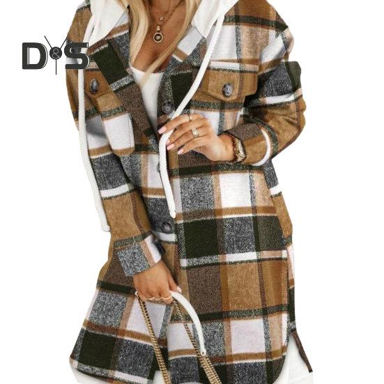 

Женский свитер осень-зима с капюшоном, завязками, витым узором, контрастного цвета, плотный трикотаж, однотонный, с длинным рукавом, средней длины, карманами, разрезом по низу 2XL темные хаки