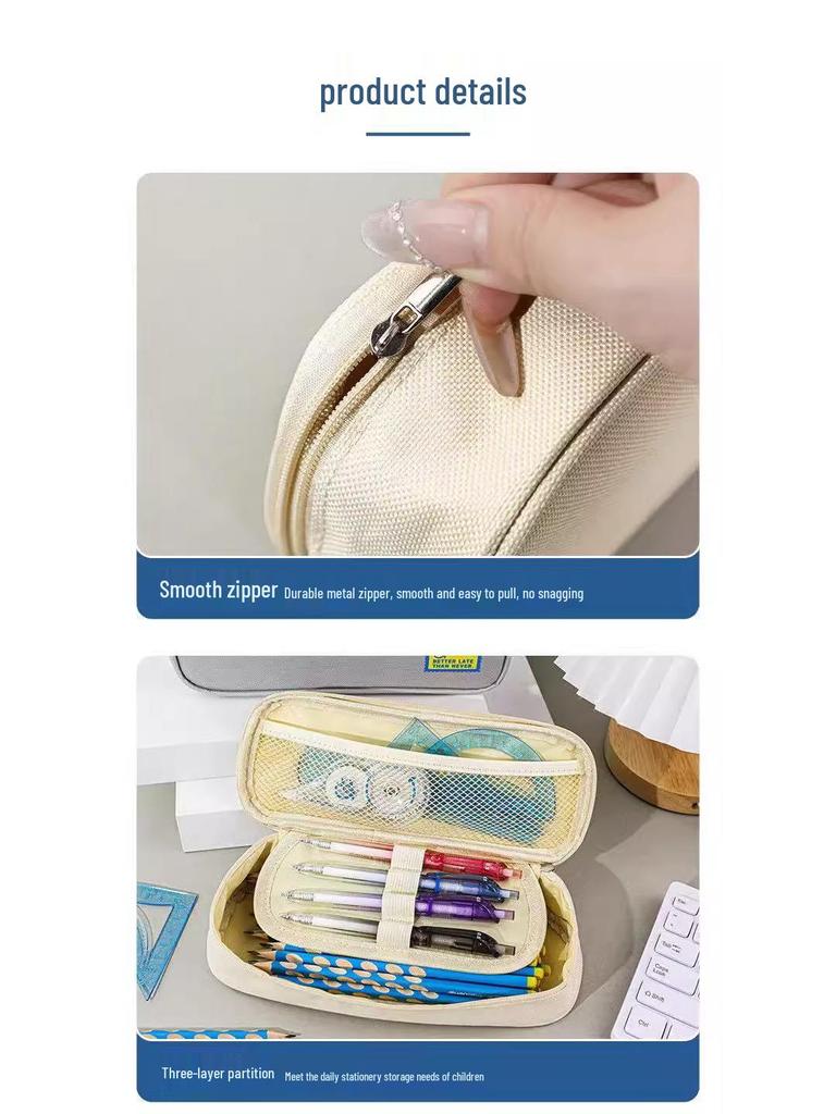 Wide Oxford Cloth Multi-layer Pencil Case - Large Capacity Stationery Bag for School Supplies