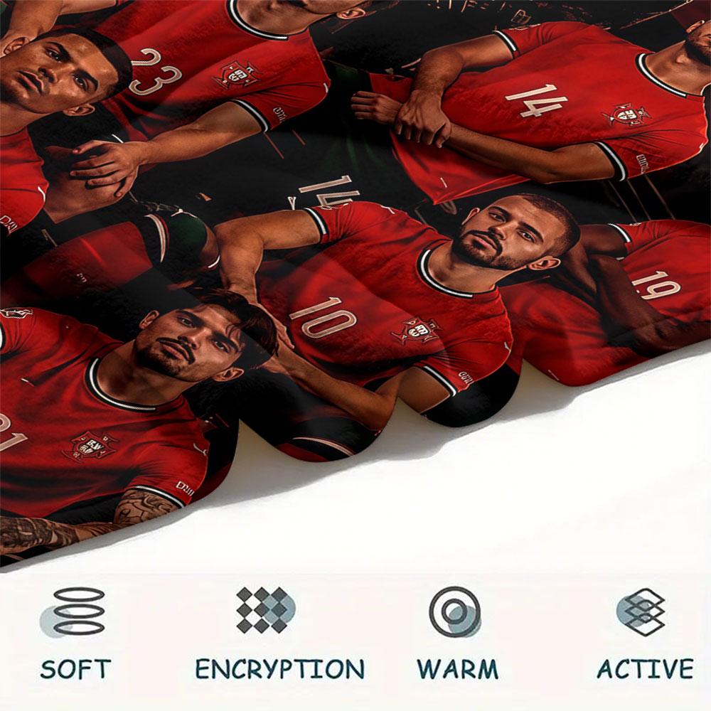 1PC Portugal National Football Logo Patterned Flannel Blanket Suitable For All Seasons for Home Decor Warmth and Comfort Gifts Holiday Present