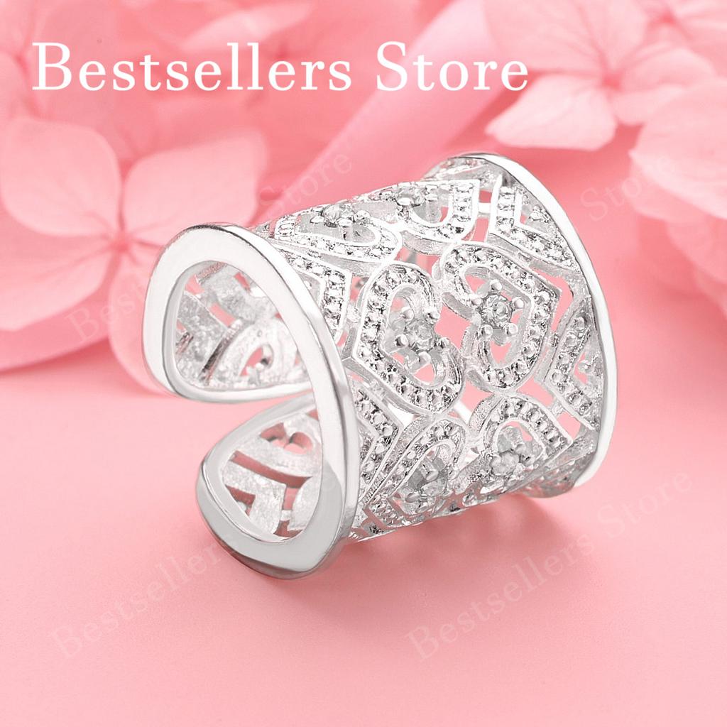 1 Piece of 925 Sterling Silver Exquisite Heart-shaped Hollow Ring with an Opening, Women's Wedding Jewelry Charm Accessory