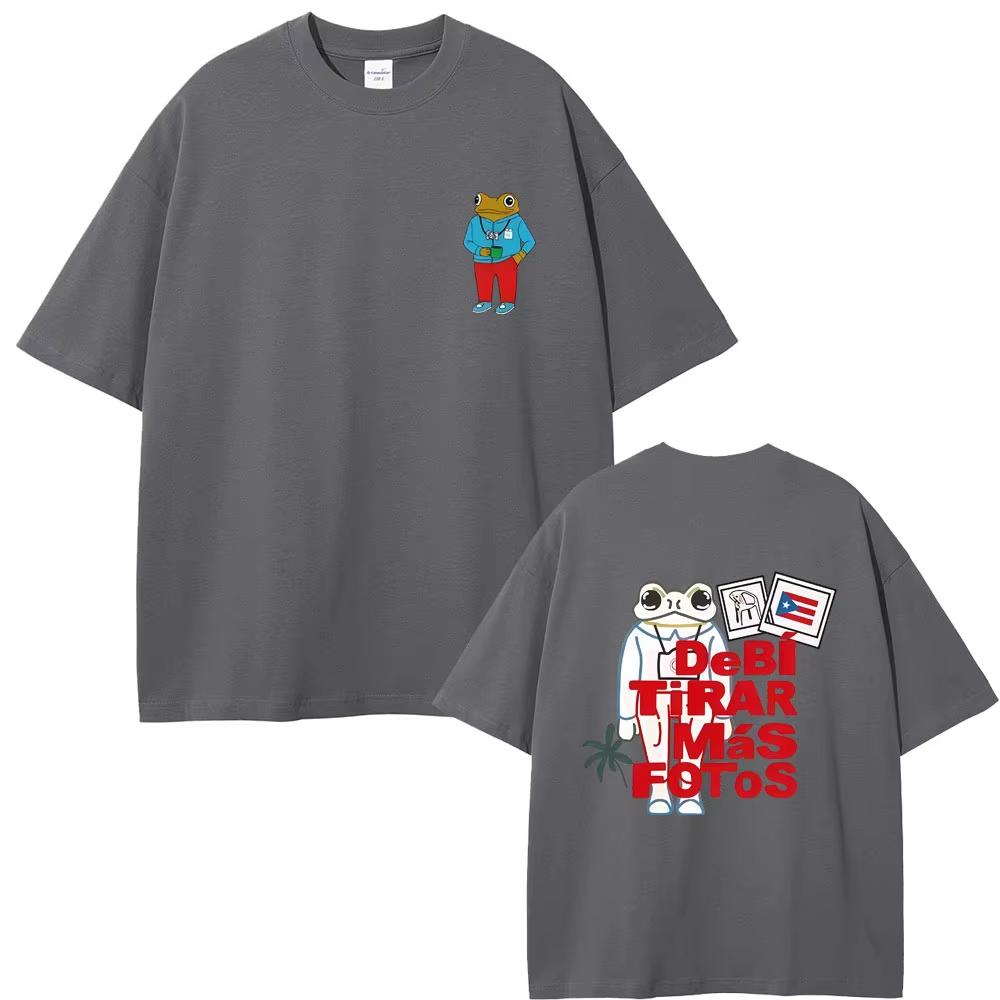 Rapper Bad Bunny Music Album Frog T-shirt Debi Tirar Mas Fotos DTMF World Tour T Shirts Men's Oversized T-shirts
