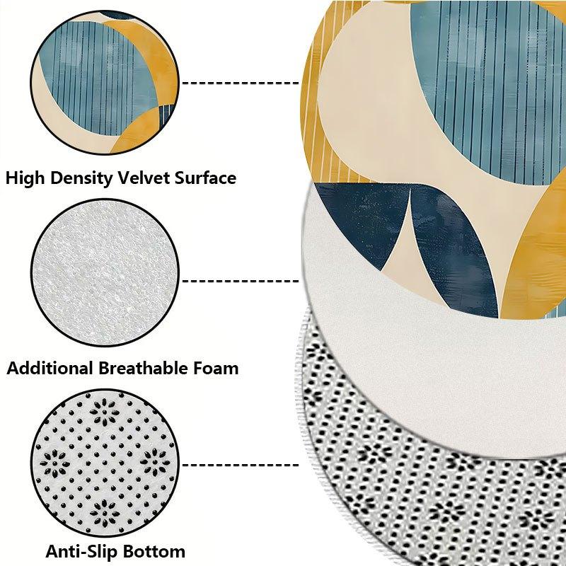 Geometric Color Block Pattern Flannel-printed Round Floor Mats Are Slip-resistant Suitable Living Room Terrace Garden Carpets
